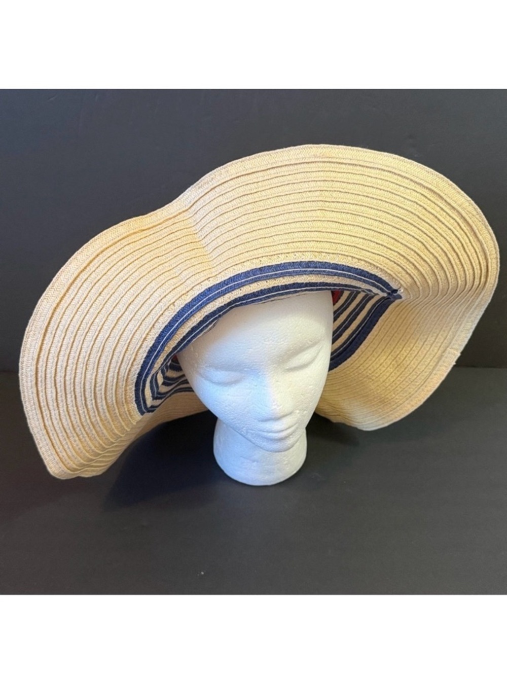 Sperry Womens Sun Hat Cream Blue Wide Brim Boat Garden Golf Travel Straw Summer